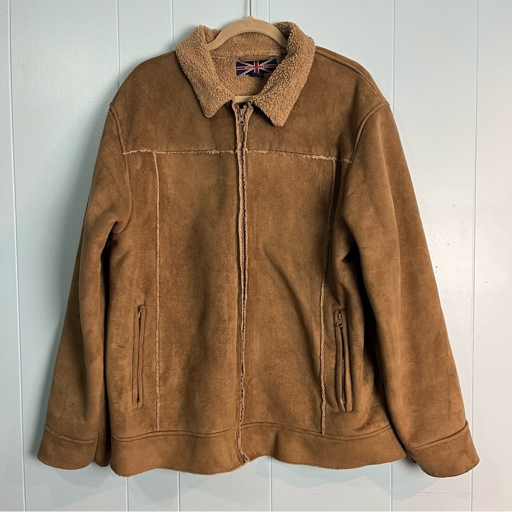 Whispering Smith Jacket Men's XL Brown Faux Suede Sherpa Lined Full Zip Western